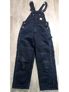 Carhartt Men's Black Double Knee Canvas Bibs Overalls Size 36 x 30 Pre-Owned